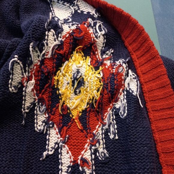 Vintage Oscar de la Renta Sport Blue/Red Southwestern Sweater Cottagecore Chic - Picture 11 of 13